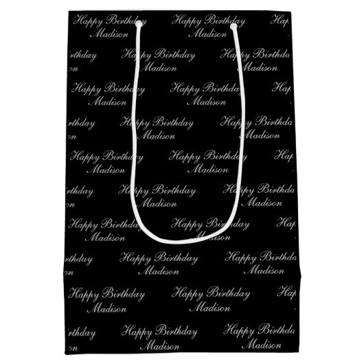 Happy Birthday Script Name Black Silver Medium Cadeauzakje (Achterkant)