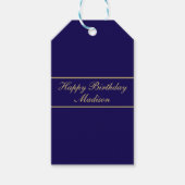 Happy Birthday Script Name Blue Gold Cadeaulabel (Voorkant)