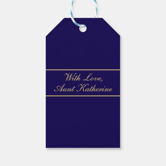 Happy Birthday Script Name Blue Gold Cadeaulabel (Achterkant)