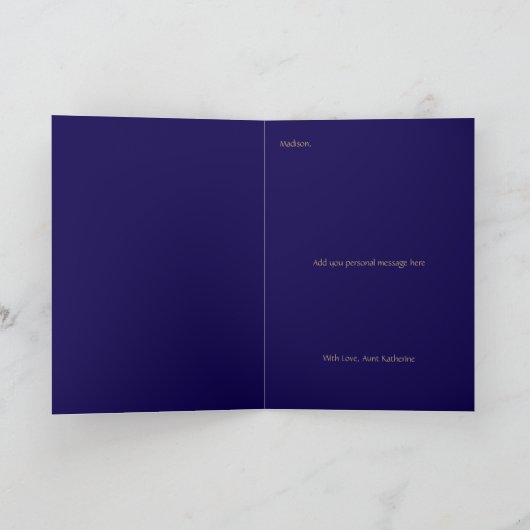 Happy Birthday Script Name Blue Gold Kaart (Binnen)