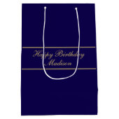 Happy Birthday Script Name Blue Gold Medium Cadeauzakje (Achterkant)