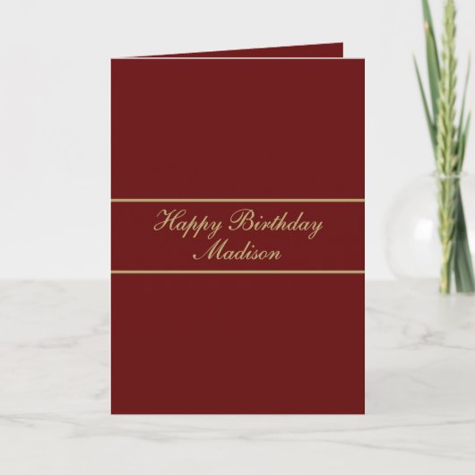 Happy Birthday Script Name Burgundy Gold Kaart (Voorkant)