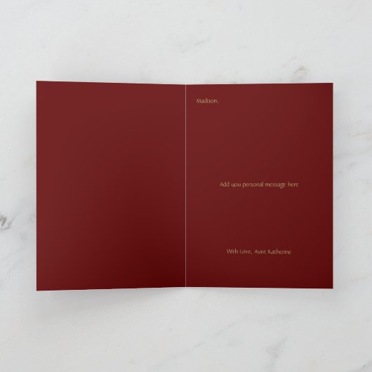 Happy Birthday Script Name Burgundy Gold Kaart (Binnen)