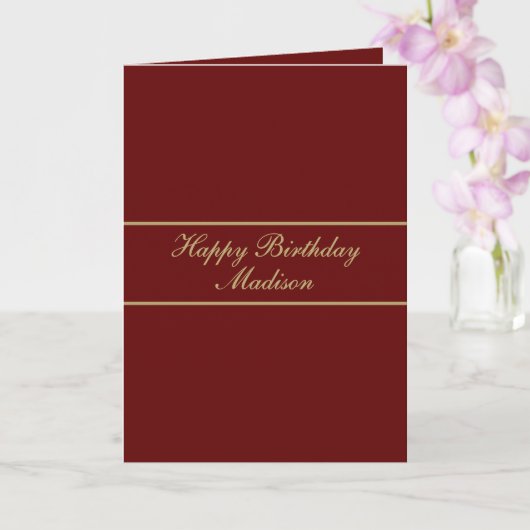 Happy Birthday Script Name Burgundy Gold Kaart (Orchidee)