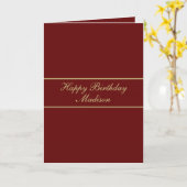 Happy Birthday Script Name Burgundy Gold Kaart (Gele Bloem)