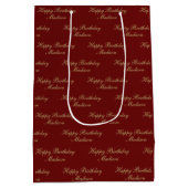 Happy Birthday Script Name Burgundy Gold Medium Cadeauzakje (Achterkant)