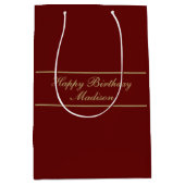 Happy Birthday Script Name Burgundy Gold Medium Cadeauzakje (Voorkant)