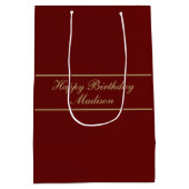 Happy Birthday Script Name Burgundy Gold Medium Cadeauzakje (Achterkant)