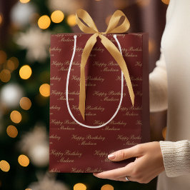 Happy Birthday Script Name Burgundy Gold Medium Cadeauzakje