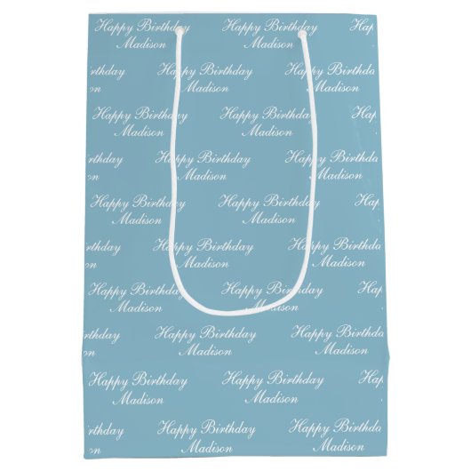 Happy Birthday Script Name Dusty Blue Medium Cadeauzakje (Achterkant)
