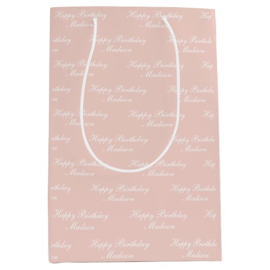 Happy Birthday Script Name Dusty Rose Medium Cadeauzakje (Voorkant)