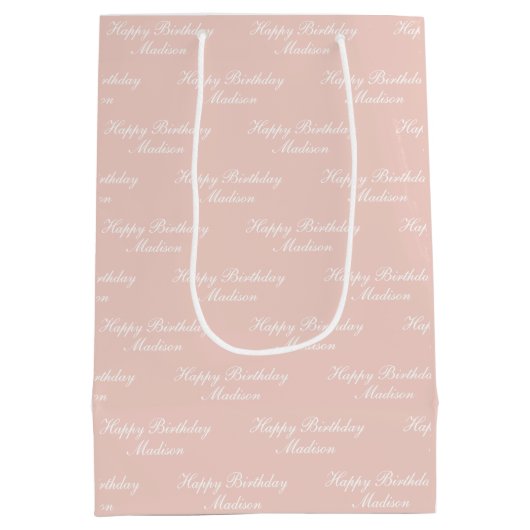 Happy Birthday Script Name Dusty Rose Medium Cadeauzakje (Achterkant)