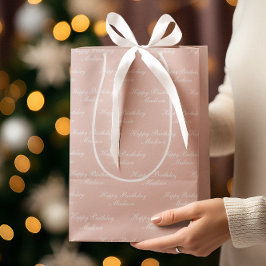 Happy Birthday Script Name Dusty Rose Medium Cadeauzakje