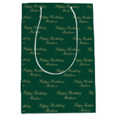 Happy Birthday Script Name Green Gold Medium Cadeauzakje (Voorkant)