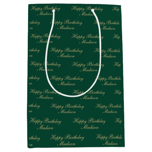 Happy Birthday Script Name Green Gold Medium Cadeauzakje (Voorkant)
