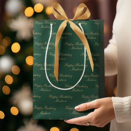 Happy Birthday Script Name Green Gold Medium Cadeauzakje