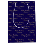 Happy Birthday Script Name Navy Blue Gold Medium Cadeauzakje (Voorkant)