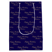 Happy Birthday Script Name Navy Blue Gold Medium Cadeauzakje (Achterkant)