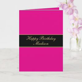 Happy Birthday Script Name Pink Black Gold Kaart