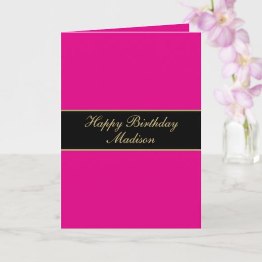 Happy Birthday Script Name Pink Black Gold Kaart (Orchidee)