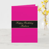Happy Birthday Script Name Pink Black Gold Kaart (Gele Bloem)