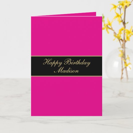 Happy Birthday Script Name Pink Black Gold Kaart (Gele Bloem)