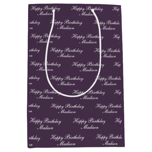 Happy Birthday Script Name Plum Medium Cadeauzakje (Voorkant)