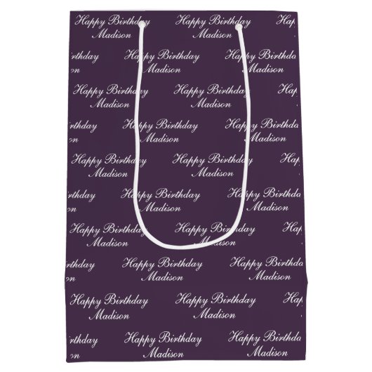Happy Birthday Script Name Plum Medium Cadeauzakje (Achterkant)