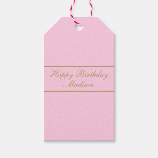 Happy Birthday Script Name Powder Pink Gold Cadeaulabel (Voorkant)