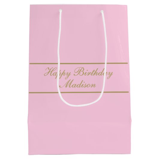Happy Birthday Script Name Powder Pink Gold Medium Cadeauzakje (Achterkant)