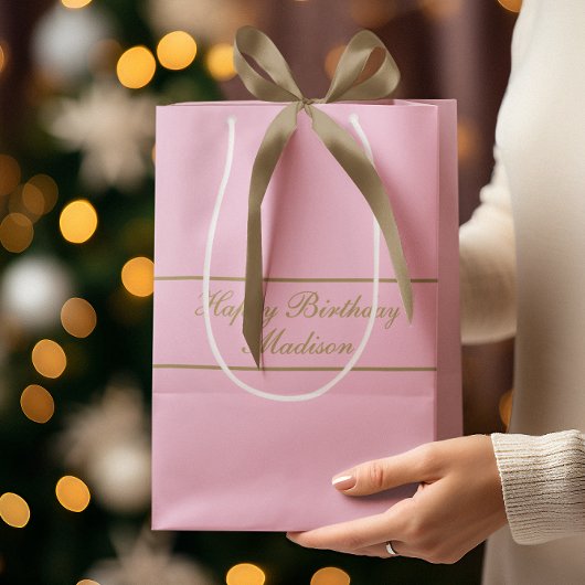 Happy Birthday Script Name Powder Pink Gold Medium Cadeauzakje