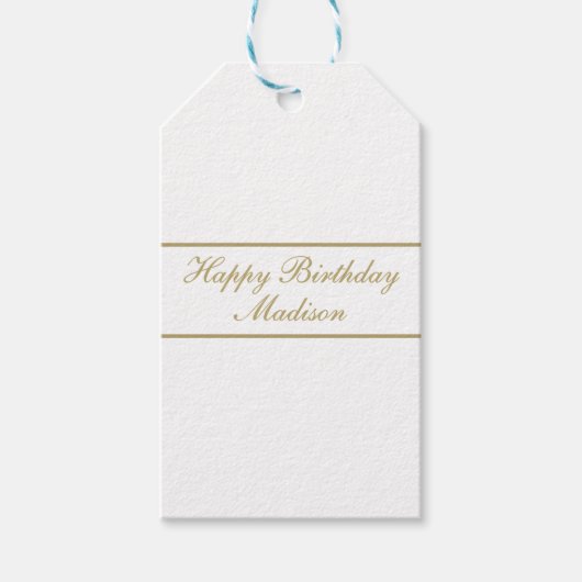 Happy Birthday Script Name White Gold Cadeaulabel (Voorkant)