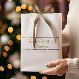 Happy Birthday Script Name White Gold Medium Cadeauzakje