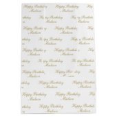Happy Birthday Script Name White Gold Medium Cadeauzakje (Achterkant)