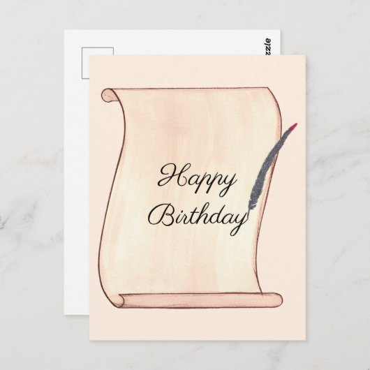 Happy Birthday Scroll and Quill Briefkaarten (Voorkant / Achterkant)