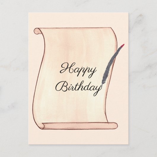 Happy Birthday Scroll and Quill Briefkaarten (Voorkant)