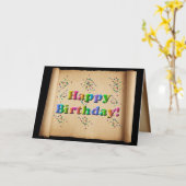 Happy Birthday Scroll Kaart (Gele Bloem)