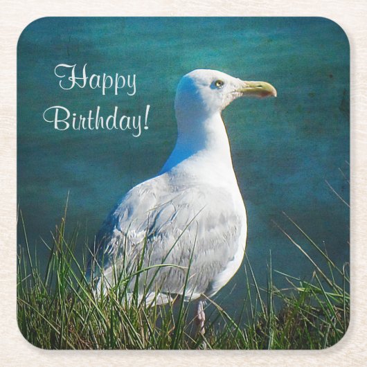 Happy Birthday Seagull Paper-Onderzetters Kartonnen Onderzetters (Voorkant)