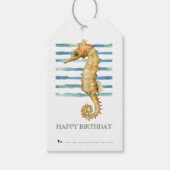 Happy Birthday, Seahorse Beach Coastal Gift Labels Cadeaulabel (Voorkant)