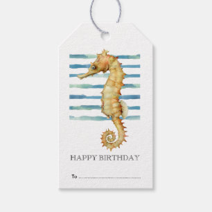 Happy Birthday, Seahorse Beach Coastal Gift Labels Cadeaulabel