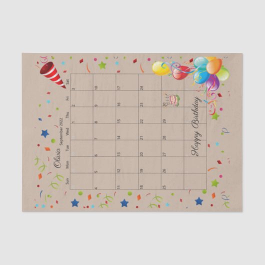 Happy Birthday September 2022 Weefselpapier Tissuepapier (Voorkant)