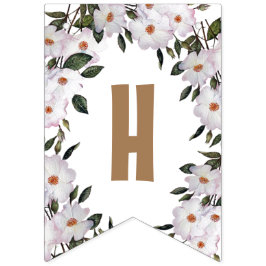 Happy Birthday Shabby Chic White Roses Vlaggetjes