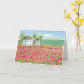 Happy Birthday Shaker House Roze Tulp Velden Kaart (Gele Bloem)