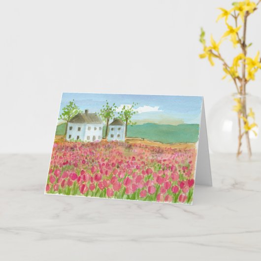 Happy Birthday Shaker House Roze Tulp Velden Kaart (Gele Bloem)