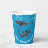 Happy Birthday Shark Great White Hammerhead Papieren Bekers (Achterkant)