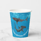 Happy Birthday Shark Great White Hammerhead Papieren Bekers (Voorkant)