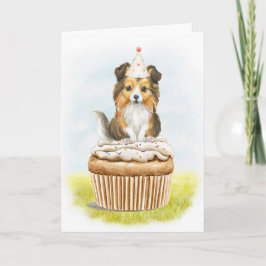 Happy Birthday Sheltie Pup Cake Birthday Kaart
