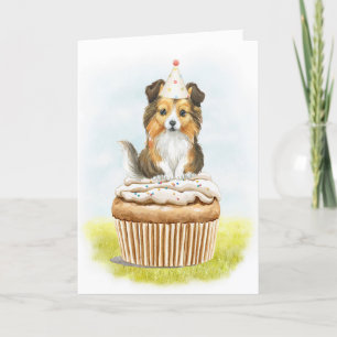 Happy Birthday Sheltie Pup Cake Birthday Kaart