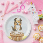 Happy Birthday Sheltie Pup Cake Papieren Bordje (Feest)