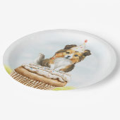 Happy Birthday Sheltie Pup Cake Papieren Bordje (Gekanteld)